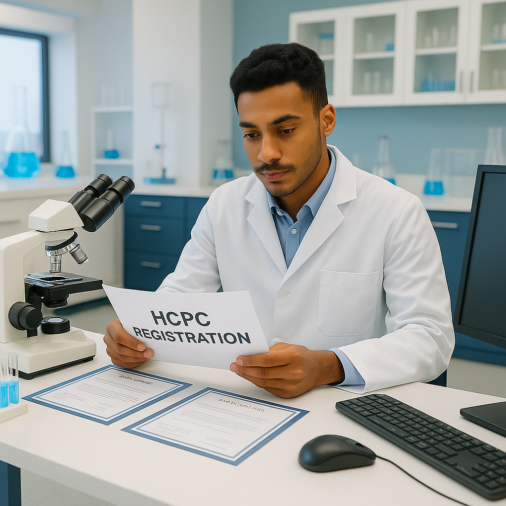 Biomedical Scientist completing HCPC registration paperwork