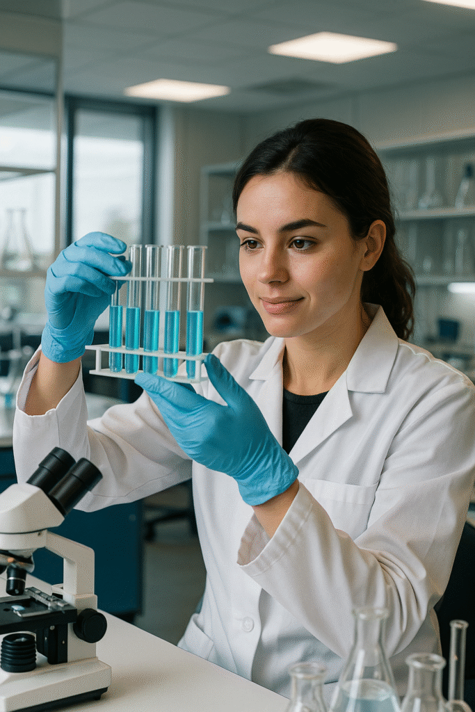 Student in a university laboratory studying biomedical science
