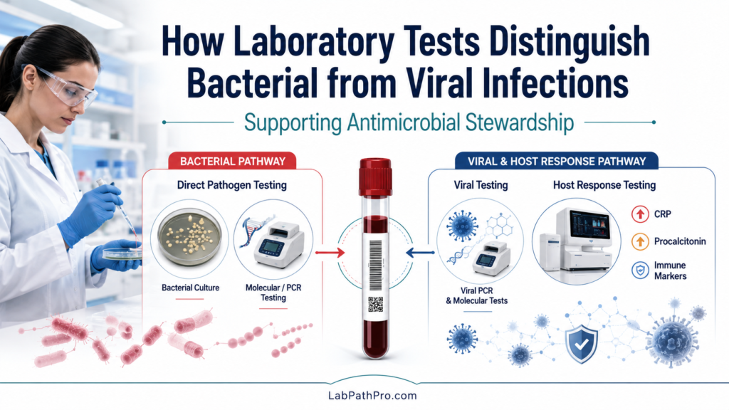 Laboratory tests distinguishing bacterial from viral infections